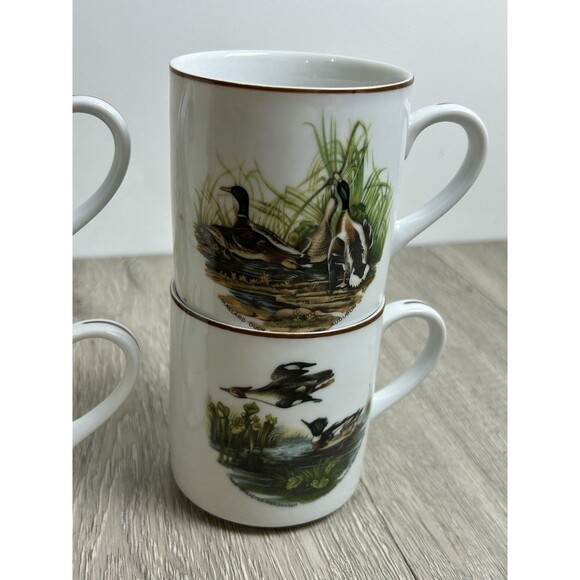 Set Of 4 Mugs Cups Ducks Waterfowl JKW Bavaria West Germany Cottage Cabin - Picture 3 of 12